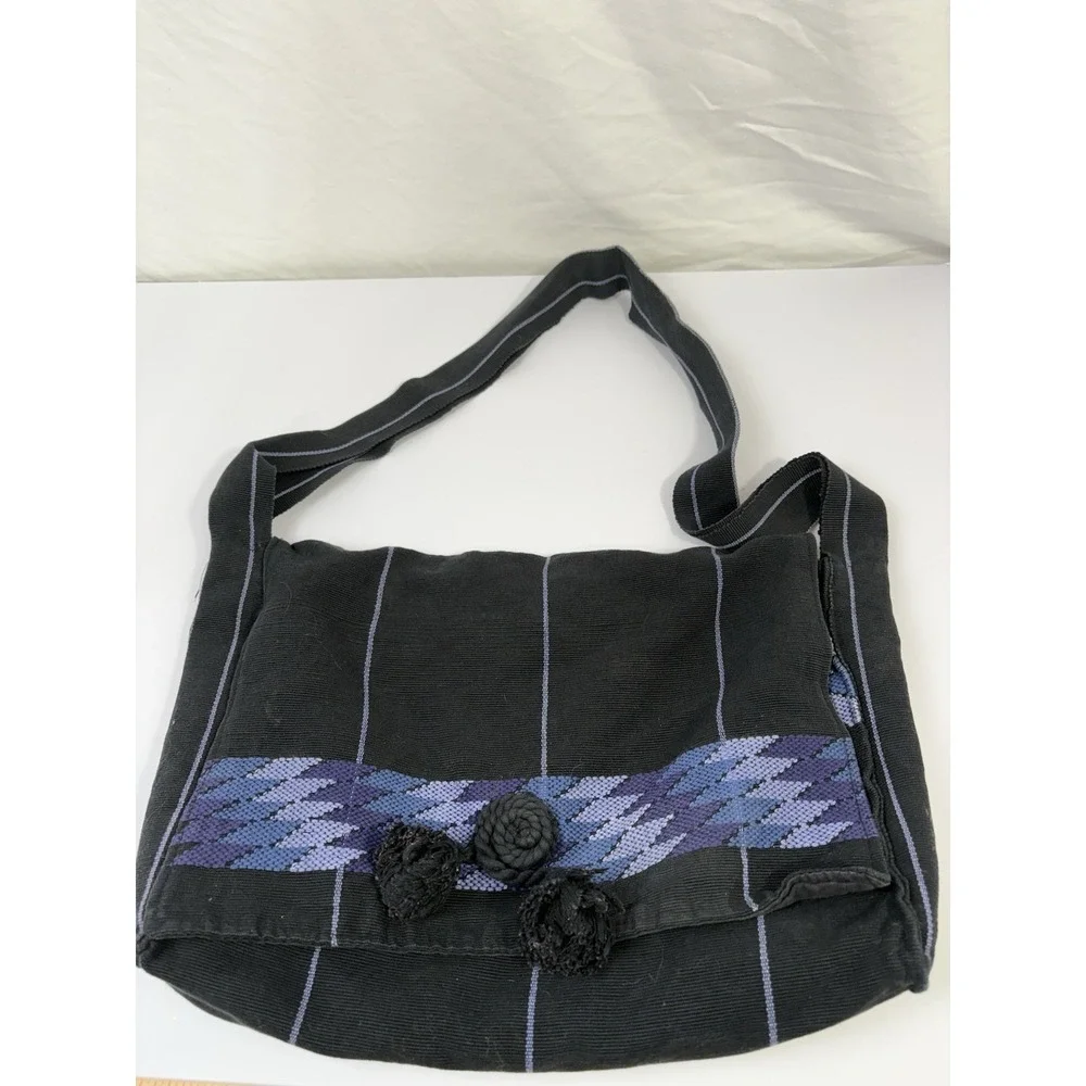 MayaWorks Handmade Woven Shoulder Bag Crossbody Black Purple Blue Striped Boho‎